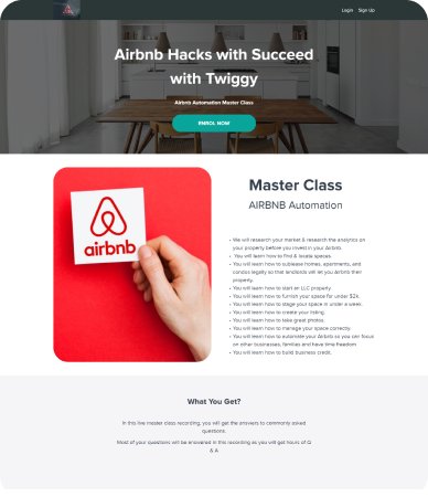 Airbnb hacks webpage: airbnb hacks with succeed with twiggy